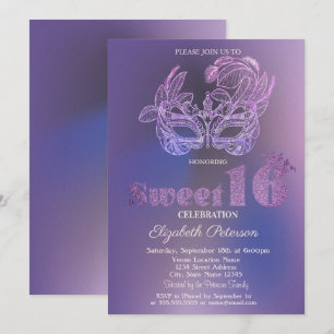 Convite Máscara Brilho Violeta Sweet 16