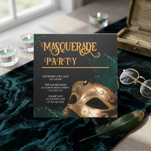 Convite Máscara de Brilho Dourado Elegante Festa à Fantasi