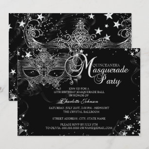Convite Máscara de Brilho Estrela Noite de Mascarada Quinc