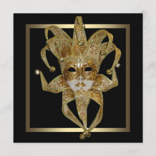 Convite Máscara de Carnaval Veneziano Dourado Festa de Mas