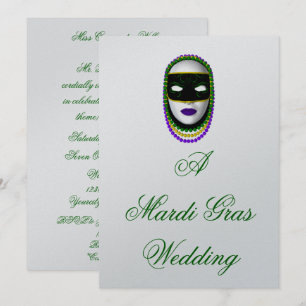 Convite Máscara de "Casamento Mardi Gras" - Preto/Verde/P
