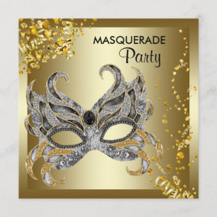 Convite Máscara de confete Prata Dourado Festa de Mascarad