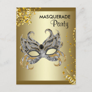 Convite Máscara de Confete Prata e Dourado Festa de Mascar