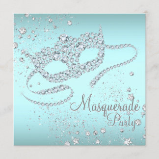 Convite Máscara de Diamante Azul Turquesa Festa de Mascara