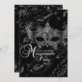 Convite Máscara de diamante preto de prata Mascarada Doce 
