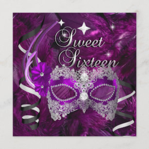 Convite Máscara de Diamante Roxo de Sweet Sixteen 16 Anive
