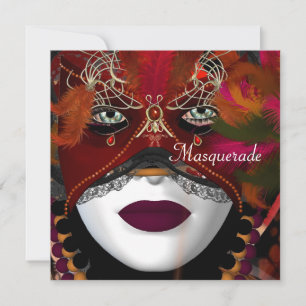 Convite Máscara de Festa Baile de Máscaras Preto Vermelho 