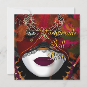 Convite Máscara de Festa Baile de Máscaras Preto Vermelho 