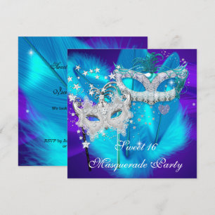 Convite Máscara de Festa de 16 Anos Doce Roxo Azul Teal