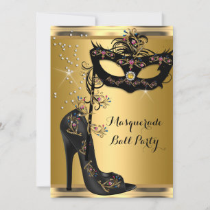 Convite Máscara de festa de baile de máscaras dourado pret