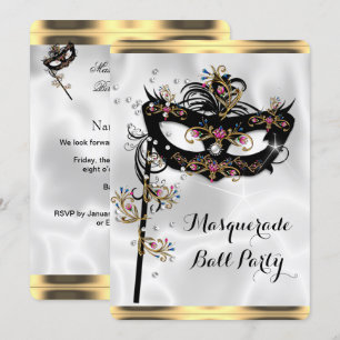 Convite Máscara de Festa de Baile de Máscaras Dourado Pret