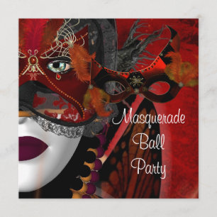 Convite Máscara de Festa de Baile de Máscaras Preta Vermel