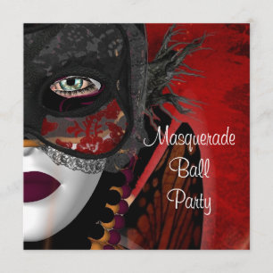 Convite Máscara de Festa de Baile de Máscaras Preta Vermel
