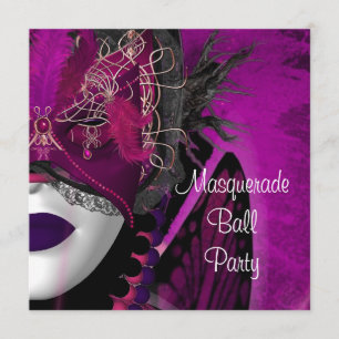 Convite Máscara de Festa de Baile de Máscaras Preto Rosa R