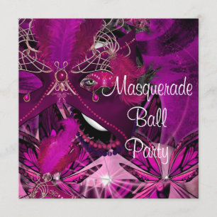 Convite Máscara de Festa de Baile de Máscaras Preto Rosa R