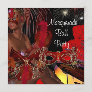 Convite Máscara de Festa de Baile de Máscaras Preto Vermel