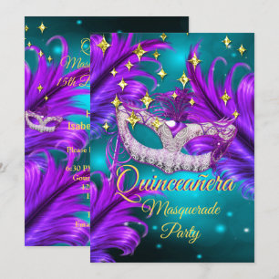 Convite Máscara de festa de mascarada Quinceanera Azul ver