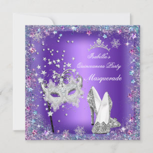 Convite Máscara de Festa de Quinceanera Tiara Roxa Máscara