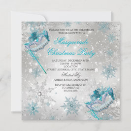 Convite Máscara de floco de neve prateado azul Festa de Na