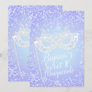 Convite Máscara de Inverno Azul Roxo Doce 16
