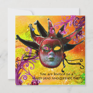 Convite MÁSCARA DE JESTER PRETO E VERMELHO, Mascarada