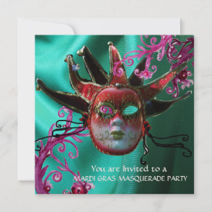 Convite MÁSCARA DE JESTER VERMELHO PRETO, Mascarada