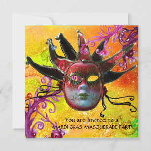 Convite MÁSCARA DE JESTER VERMELHO PRETO, Mascarada