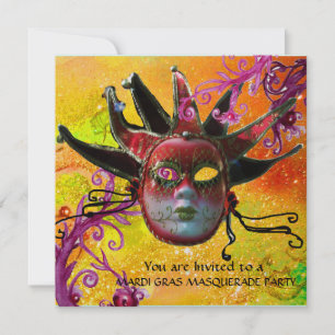 Convite MÁSCARA DE JESTRE PRETA E VERMELHA, Ouro do Baile 