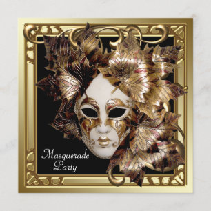 Convite Máscara de Mardi Gras Preto Dourado Festa de Masca