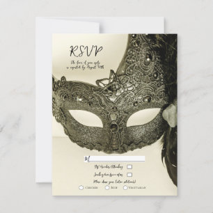 Convite Máscara de Mascarada de Pena Preta Vintage RSVP de
