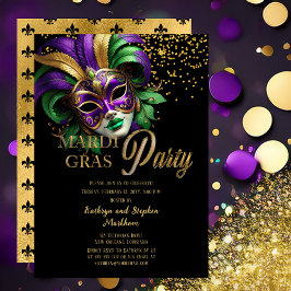 Convite Máscara de Mascarada Elegante Festa de Mardi Gras
