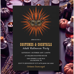 Convite Máscara de Pena Dourada Festa de Halloween Adulto