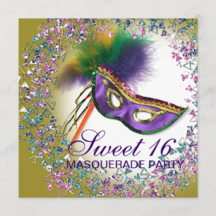 Convite Máscara de Pena Roxa Festa de Mascarada Sweet 16