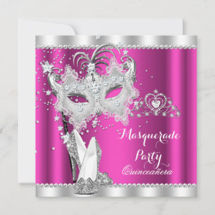 Convite Máscara de Quinceanera Rosa Rica Mascarada Saltos