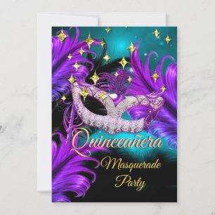 Convite Máscara de Quinze Anos para mascarada Azul-verde R