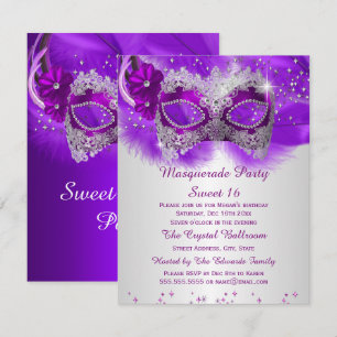 Convite Máscara de Renda Sweet 16 Roxo Prata Mascarada