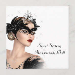 Convite Máscara de Tiara Preto Branco Festa Sweet 16 Masca