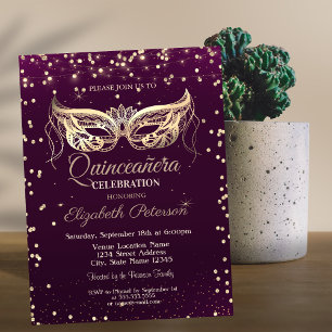 Convite Máscara,Diamantes,Luzes Violeta Quinceañera