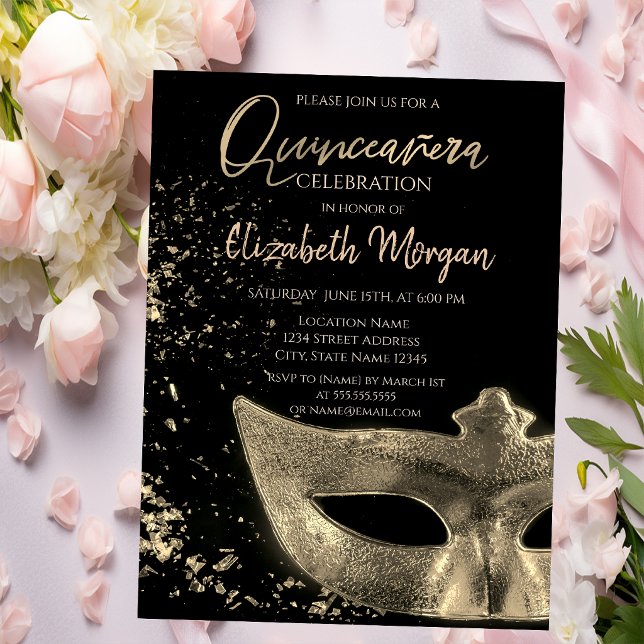 Convite Máscara Dourada,Confetes  Quinze Anos  (Criador carregado)