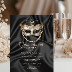 Convite Máscara EleganteQuinceañera de Seda Negra