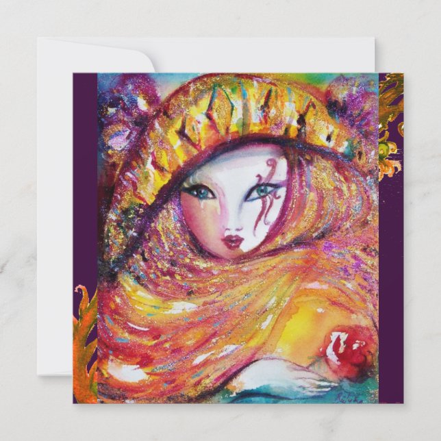 Convite MÁSCARA EM AMARELO, FESTA DE MARDI GRAS champanhe  (Frente)