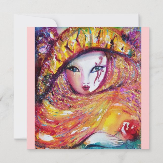 Convite MÁSCARA EM AMARELO Máscaras de Carnaval Festa de M (Frente)