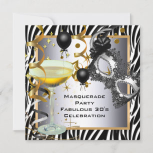 Convite Máscara Fabulosa 30º Zebra Prata Dourado Preto