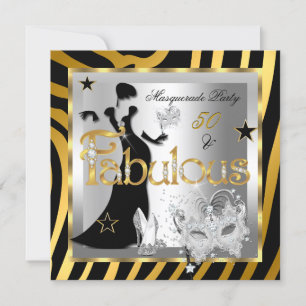 Convite Máscara Fabuloso 50 Zebra Dourado Prata Preto