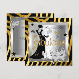 Convite Máscara Fabuloso 50 Zebra Dourado Prata Preto 2