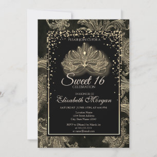 Convite Máscara Floral Damask Moderno Elegante Sweet 16