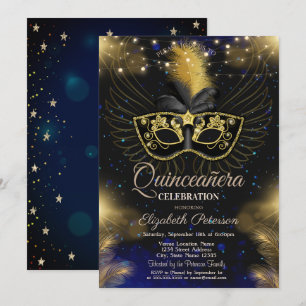 Convite Máscara,Luzes de Corda,Estrelas Azul Quinceañera