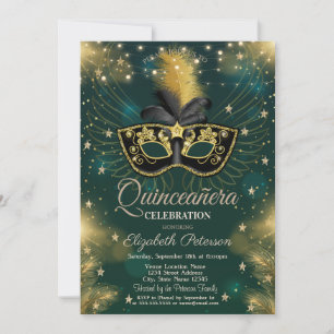 Convite Máscara,Luzes de Corda,Estrelas Verde Quinceañera