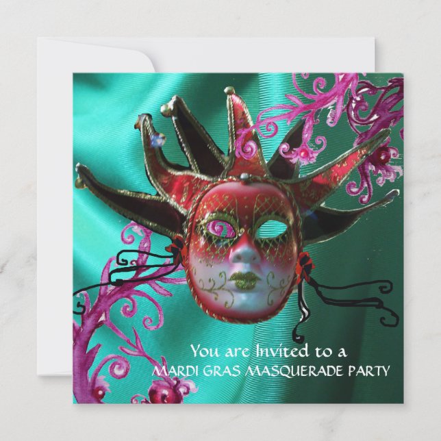 Convite MÁSCARA NEGRA DE FUCHSIA VERMELHA, Mascarada (Frente)