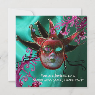 Convite MÁSCARA NEGRA DE FUCHSIA VERMELHA, Mascarada